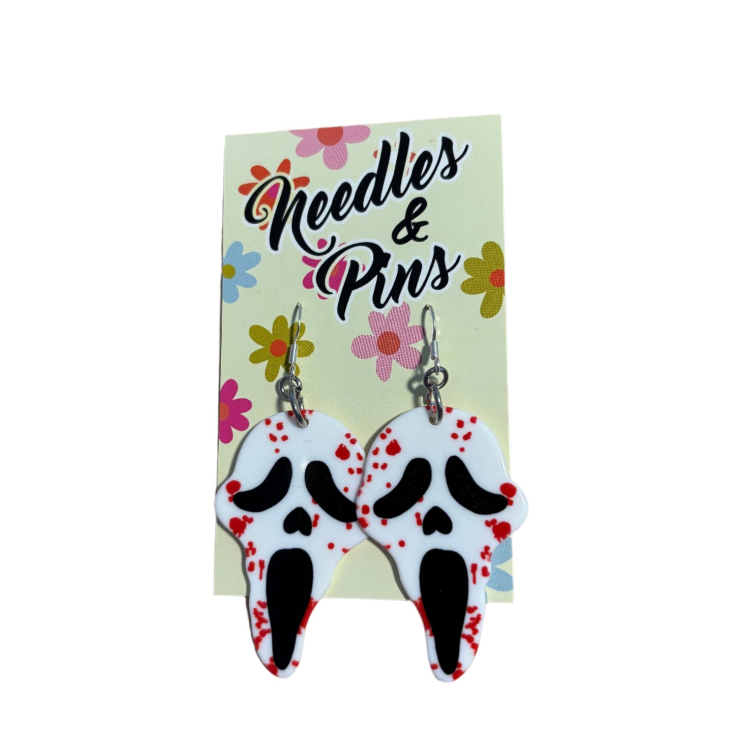 Blood Splatter Ghostface Drop Earrings